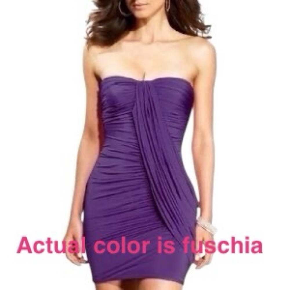 bebe Fuchsia Strapless Mini Dress with sash